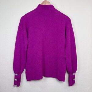 TAHARI Fuchsia Mock Neck Rhinestone Embellished Button Cuff Sweater Size XS